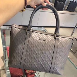 Gucci Grey Leather Micro GG Medium Convertible